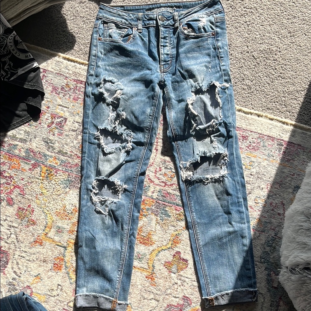 American Eagle Outfitters Blue Boyfriend Jeans Distressed